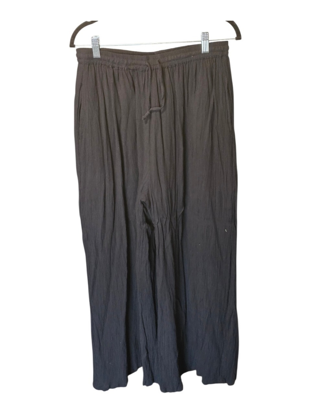 Relaxed Wide-Leg Black Pull-On Pants with Drawstring Waist